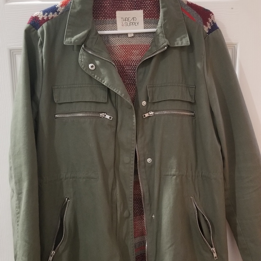 SOLD on other website. Army green jacket/sweater